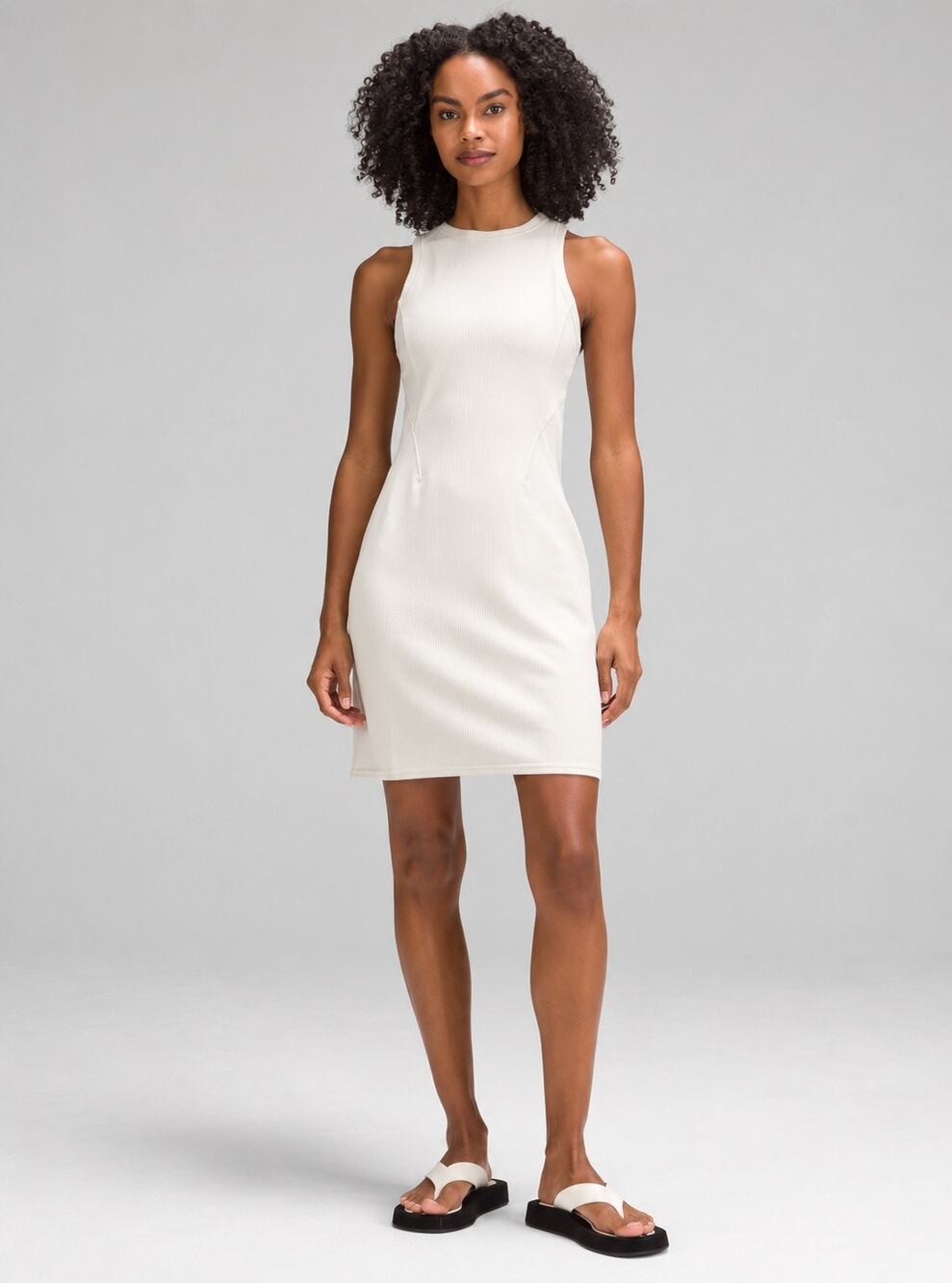 NEW Lululemon Ribbed Softstreme Slim-Fit Tank Dress Bone Women’s Size 12
